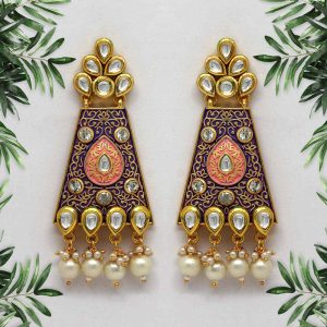 Purple Color Mint Meena Kundan Earrings-0