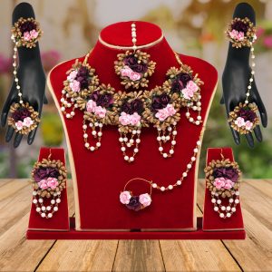 Purple Color Synthetic Rose Floral Bridal Set-0