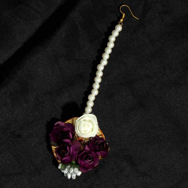Purple Color Synthetic Rose Floral Maang Tikka-0