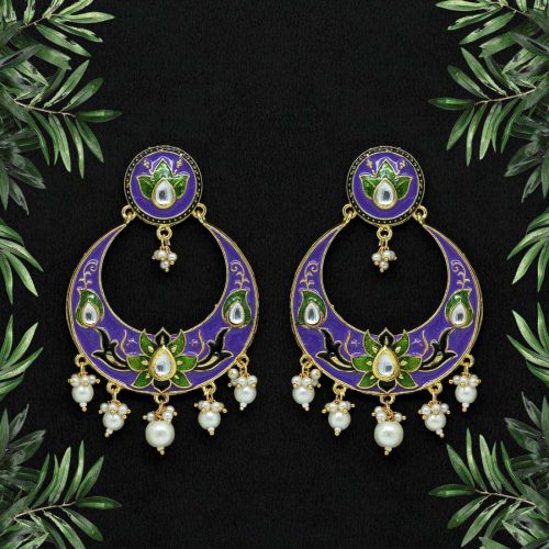 Purple & Pista Green Color Kundan Meenakari Earrings