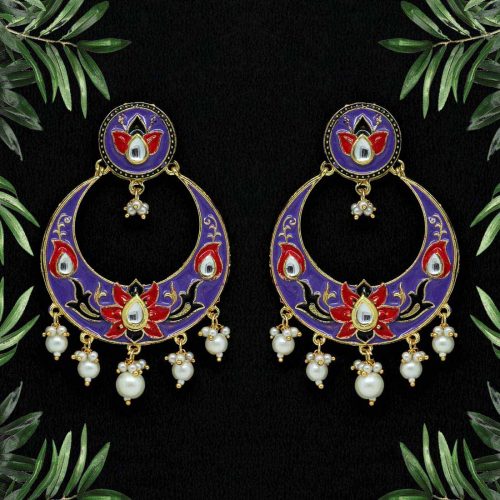 Purple & Red Color Kundan Meenakari Earrings