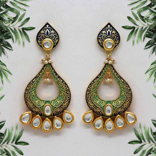 Rama Green & Blue Color Mint Meena Earrings