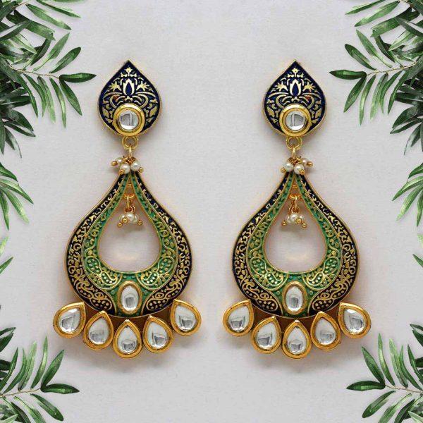 Rama Green & Blue Color Mint Meena Earrings-0