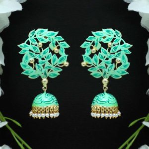 Rama Green Color Beads Meenakari Earrings-0