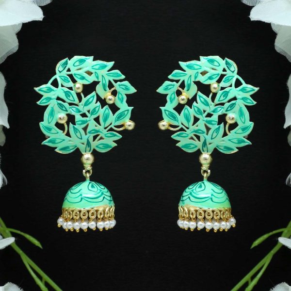 Rama Green Color Beads Meenakari Earrings-0