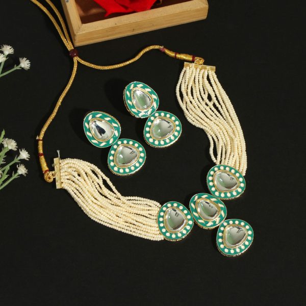 Rama Green Color Choker Kundan Meenakari Necklace Set-3703