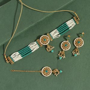 Rama Green Color Choker Meenakari Necklace Set-0