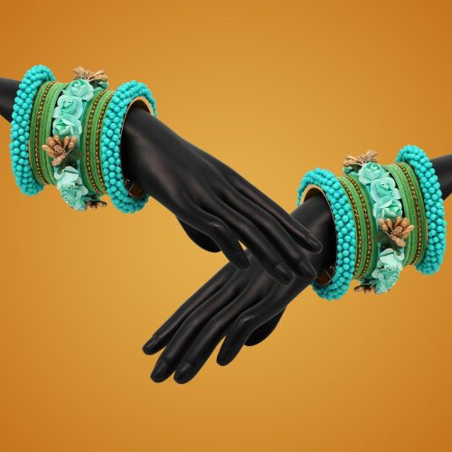 Rama Green Color Floral Bangles Set: 2.8