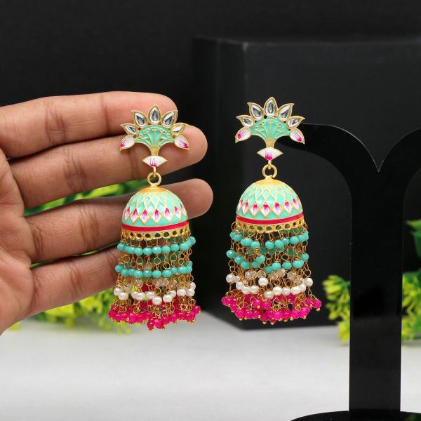 Rama Green Color Hand Painted Meenakari Earrings-0