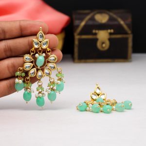 Rama Green Color Kundan Earrings-0