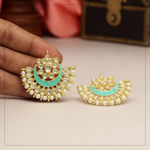 Rama Green Color Kundan Meena Earrings