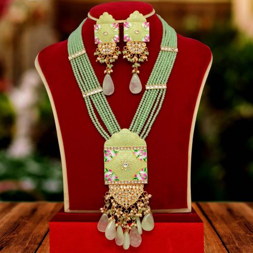 Rama Green Color Kundan Meenakari Necklace Set