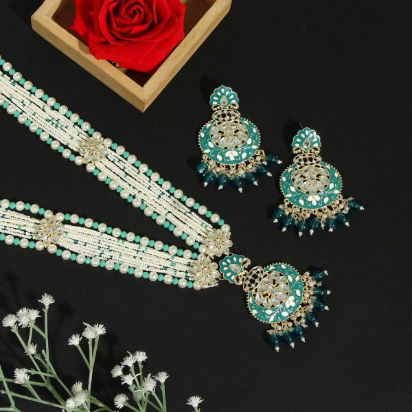 Rama Green Color Kundan Meenakari Necklace Set-3633