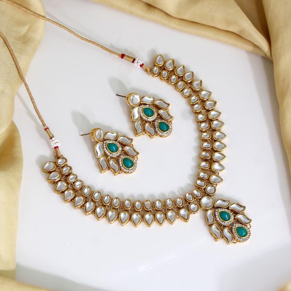 Rama Green Color Kundan Necklace Set-0