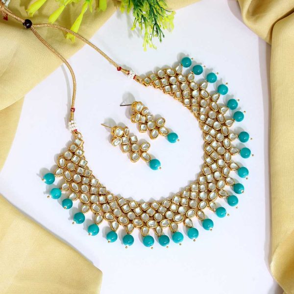 Rama Green Color Kundan Necklace Set-0