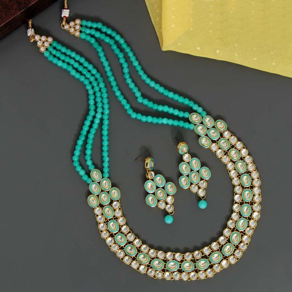 Rama Green Color Kundan Necklace Set-7765