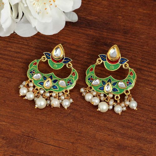 Rama Green Color Meenakari Earrings