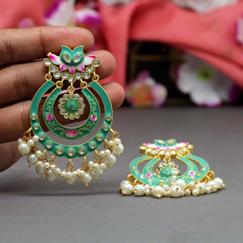 Rama Green Color Meenakari Earrings