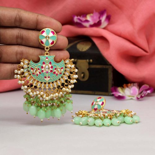 Rama Green Color Meenakari Earrings