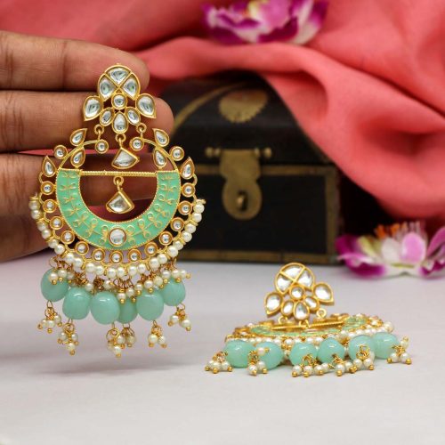 Rama Green Color Meenakari Earrings