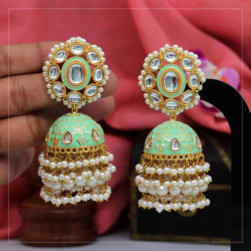 Rama Green Color Meenakari Earrings