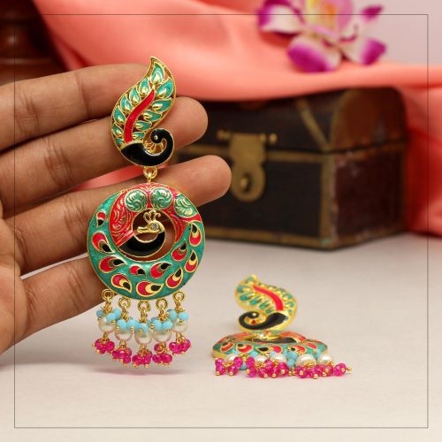 Rama Green Color Meenakari Earrings