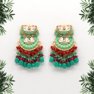 Rama Green Color Meenakari Earrings-0