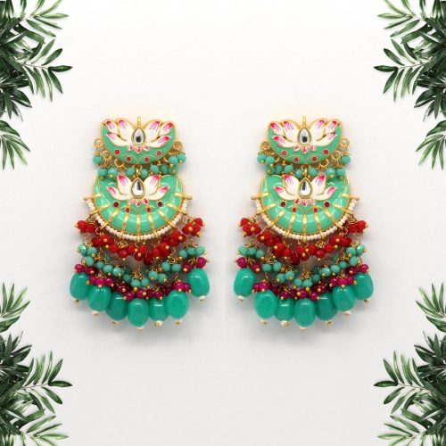 Rama Green Color Meenakari Earrings