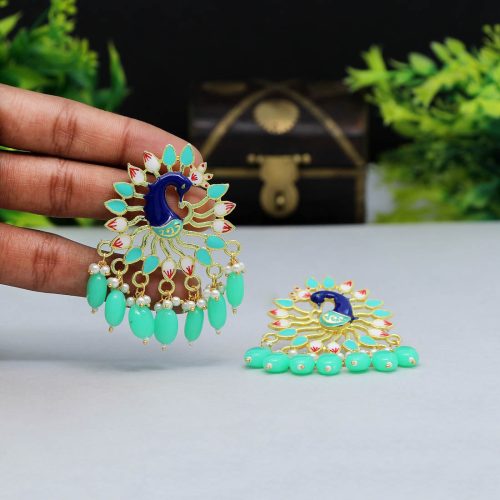 Rama Green Color Meenakari Earrings