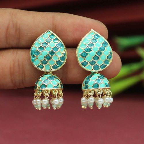 Rama Green Color Meenakari Earrings