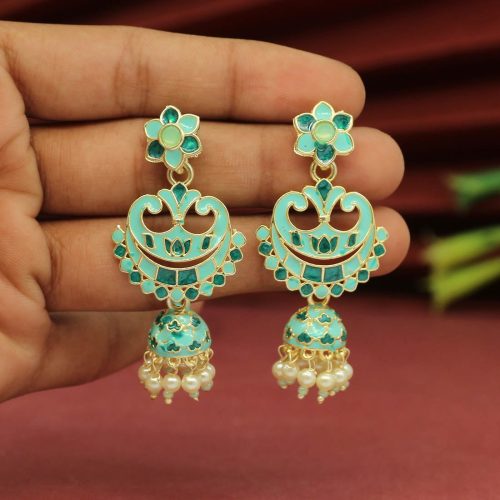 Rama Green Color Meenakari Earrings