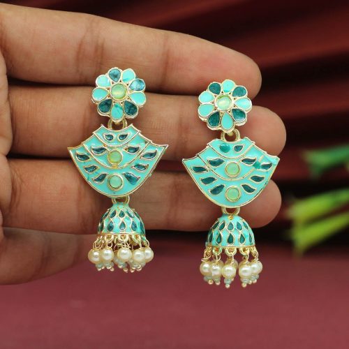 Rama Green Color Meenakari Earrings