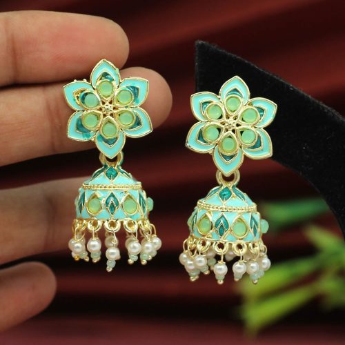 Rama Green Color Meenakari Earrings