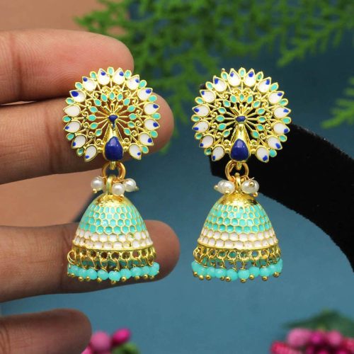 Rama Green Color Meenakari Earrings