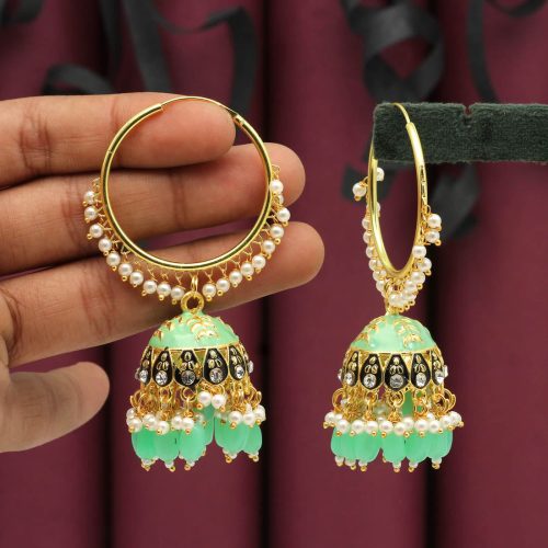 Rama Green Color Meenakari Earrings