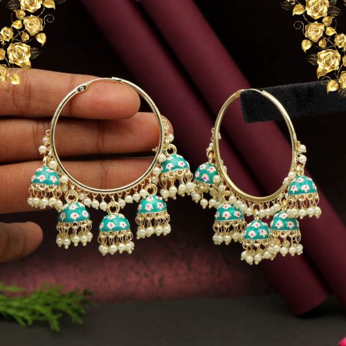 Rama Green Color Meenakari Earrings