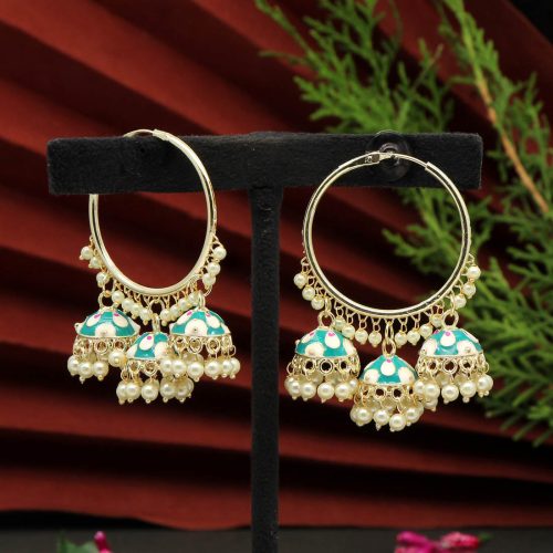 Rama Green Color Meenakari Earrings