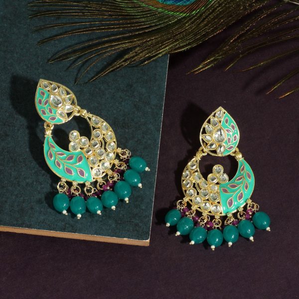 Rama Green Color Meenakari Earrings-3783