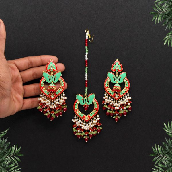 Rama Green Color Meenakari Earrings Tikka Set-0