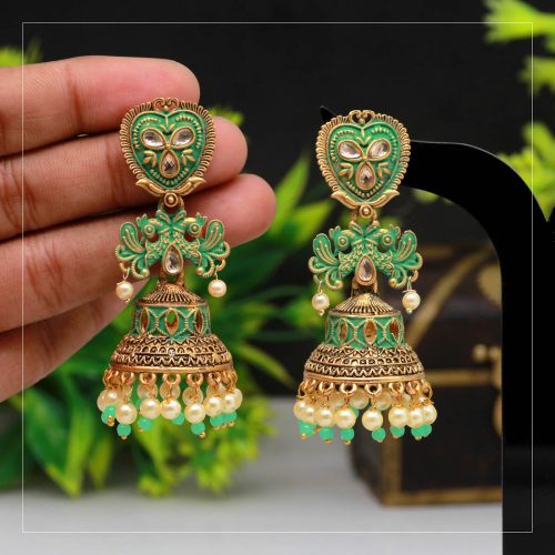 Rama Green Color Mint Meena Earrings