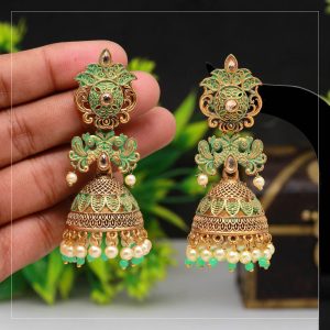 Rama Green Color Mint Meena Earrings-0