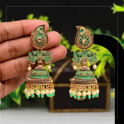 Rama Green Color Mint Meena Earrings