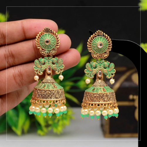 Rama Green Color Mint Meena Earrings