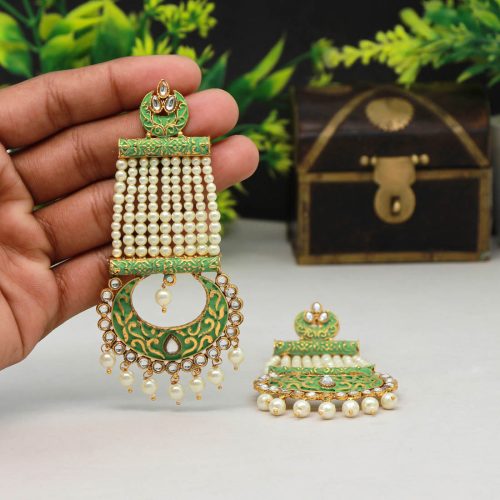 Rama Green Color Mint Meena Earrings