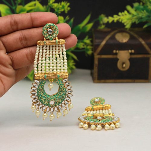 Rama Green Color Mint Meena Earrings