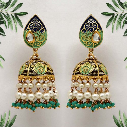 Rama Green Color Mint Meena Earrings