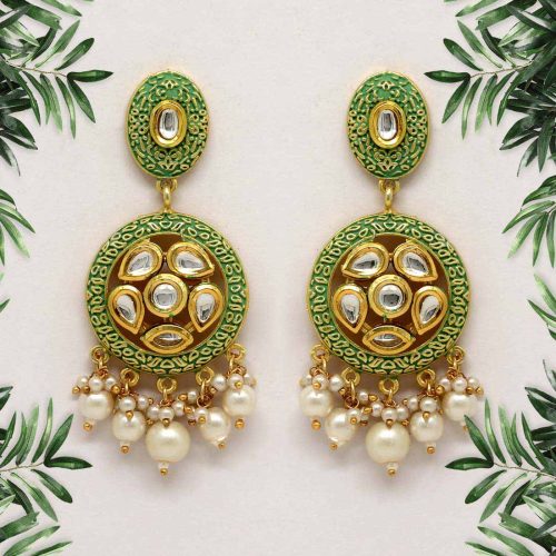 Rama Green Color Mint Meena Earrings