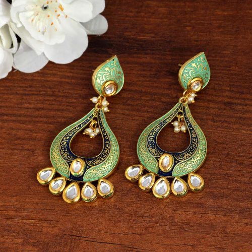 Rama Green Color Mint Meena Earrings