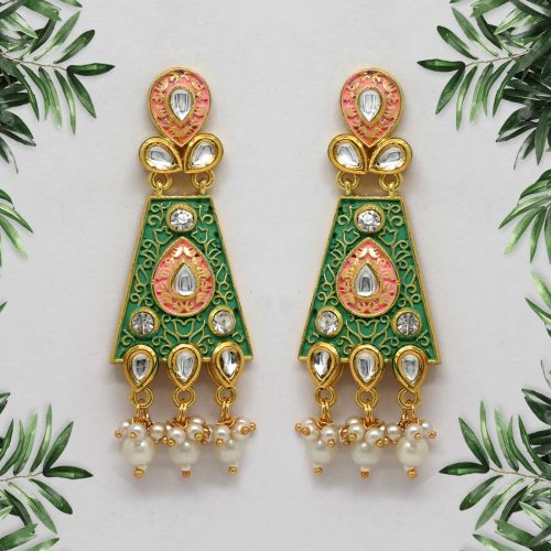 Rama Green Color Mint Meena Earrings