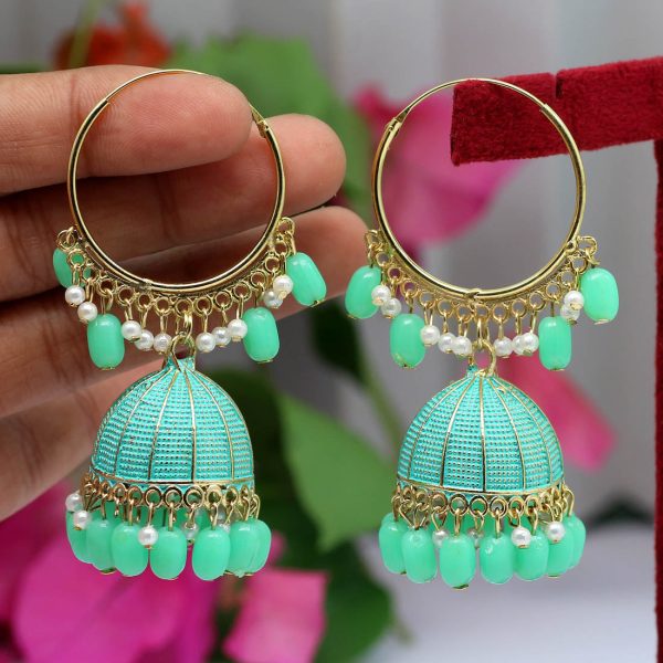 Rama Green Color Mint Meena Earrings-12853